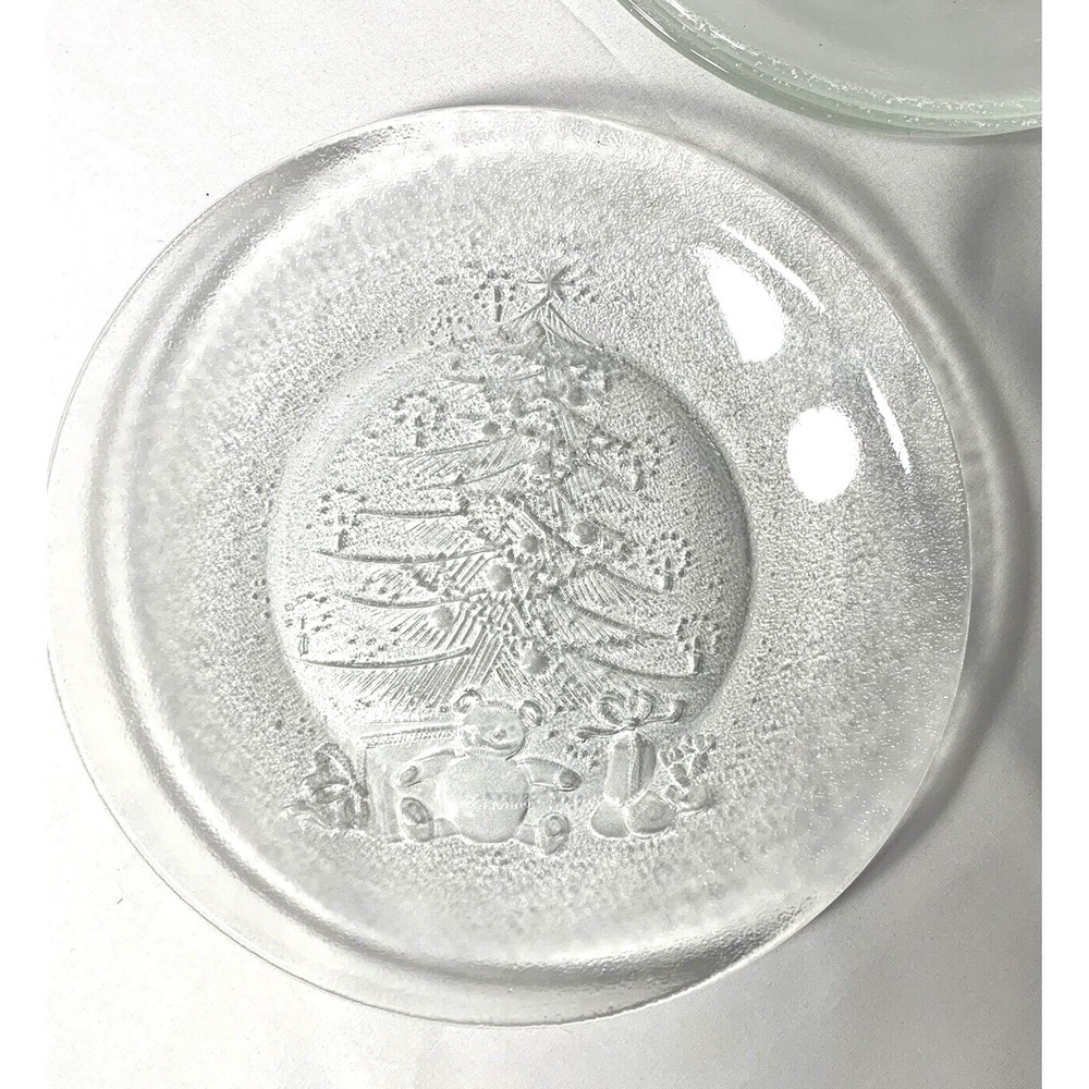 St. Gobain Glass Christmas Plates‎ Duralex Tree Toys Clear Dessert x4 Vintage
